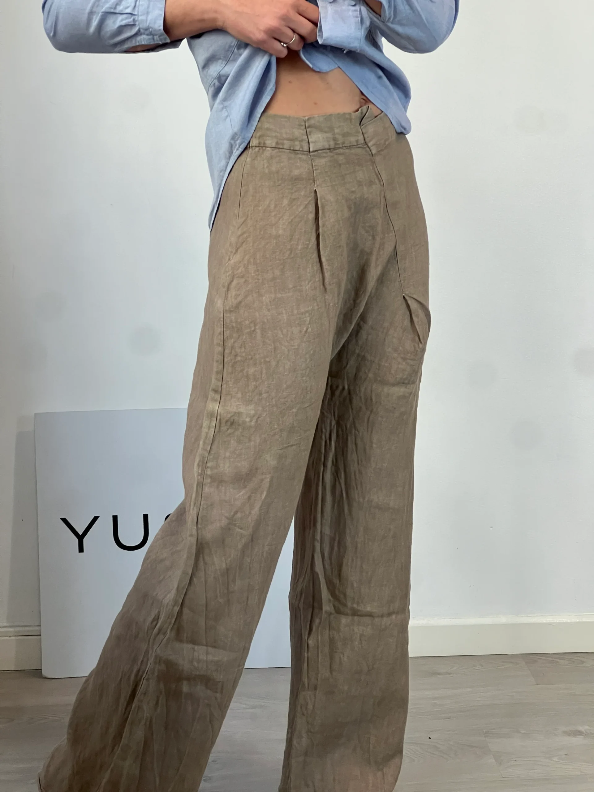 ZARA. Pantalón lino marrón. T XS (S/M)