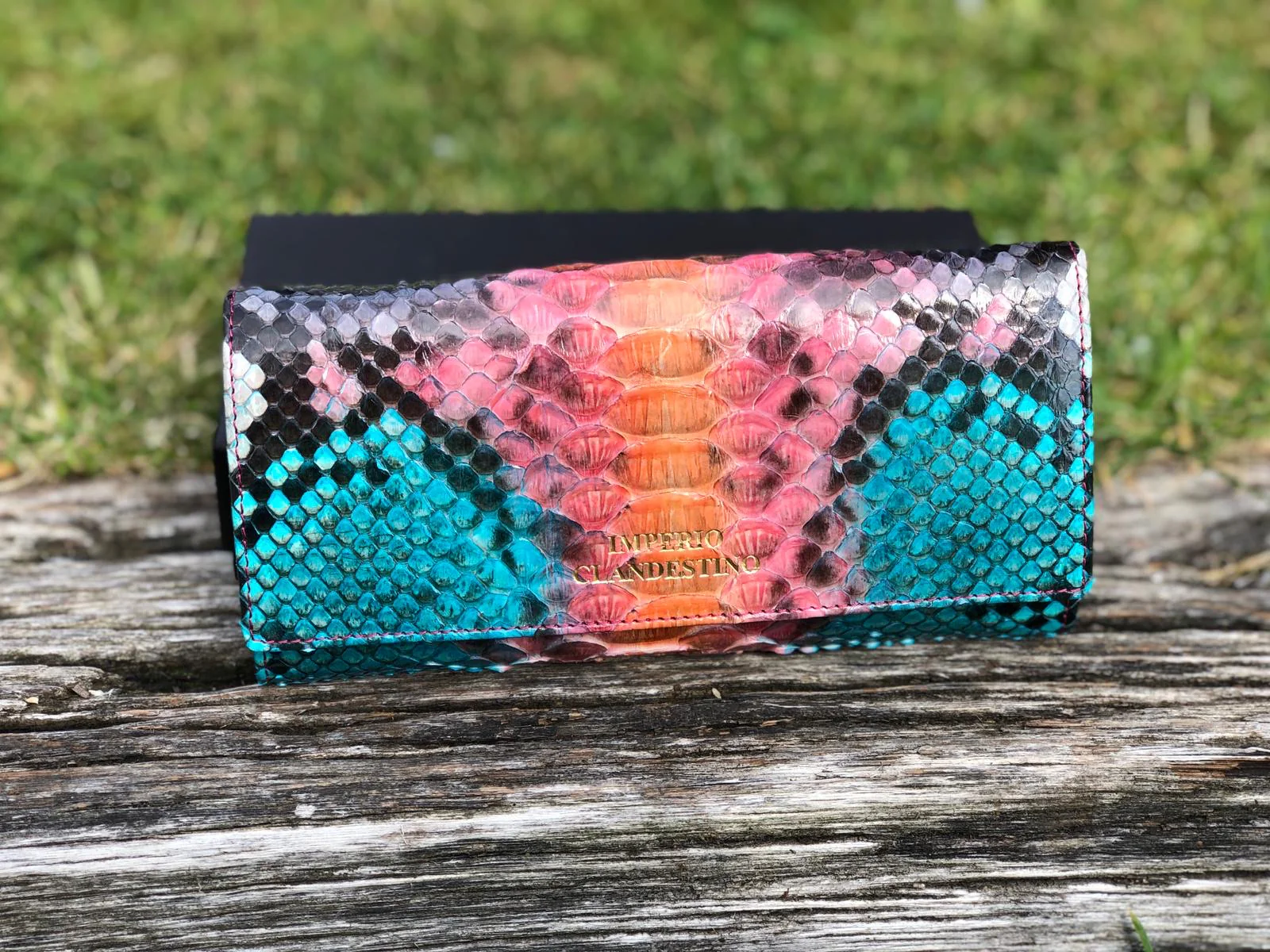 Cartera 5 Carla Pitón Naranja Celeste
