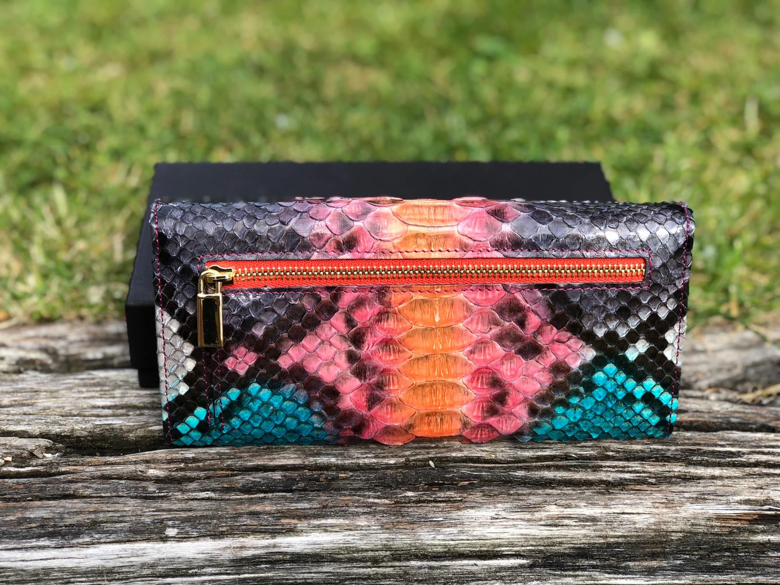 Cartera 5 Carla Pitón Naranja Celeste - Imagen 2