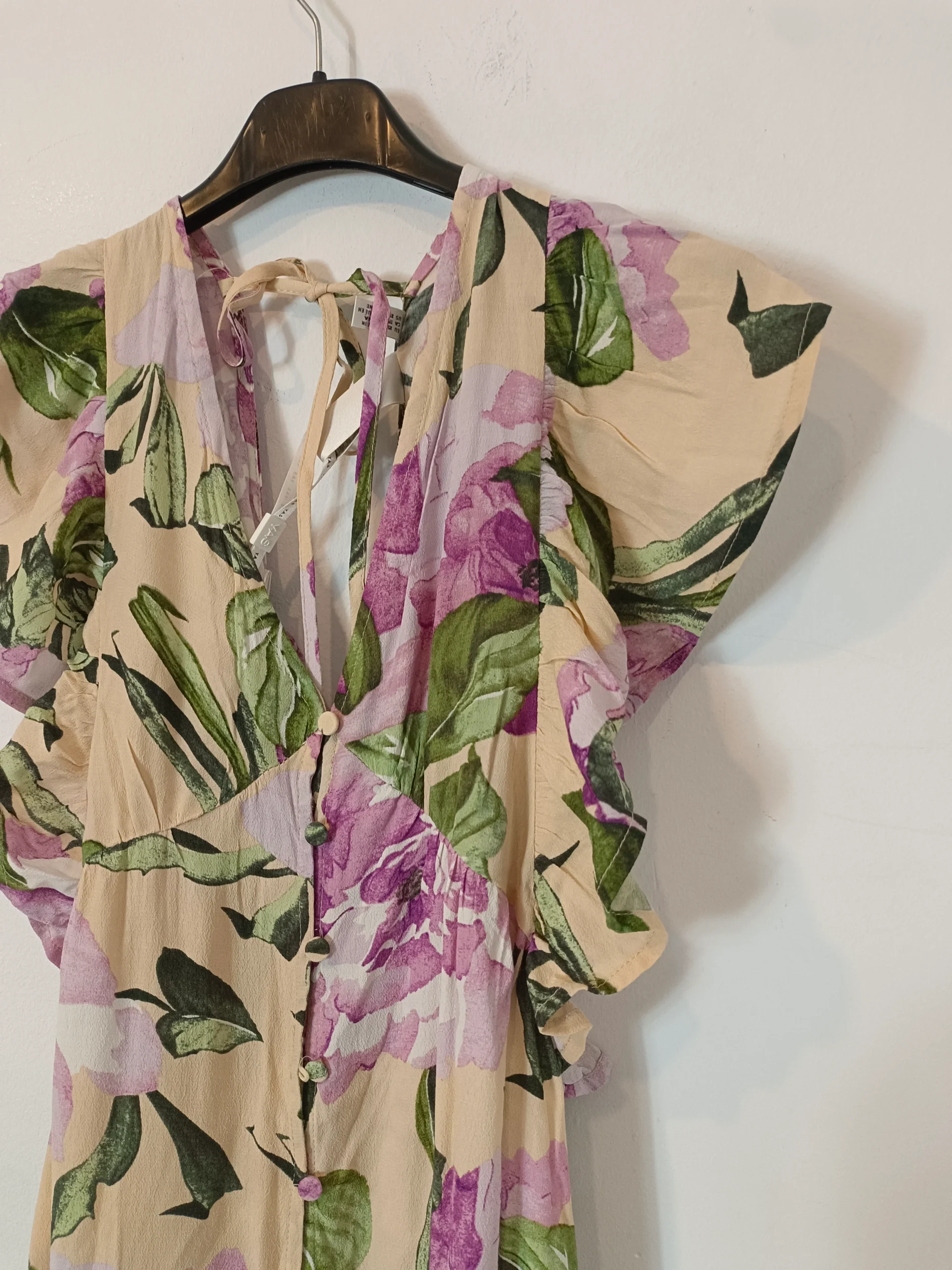 YAS. Vestido largo beige flores moradas T.xs - Imagen 2
