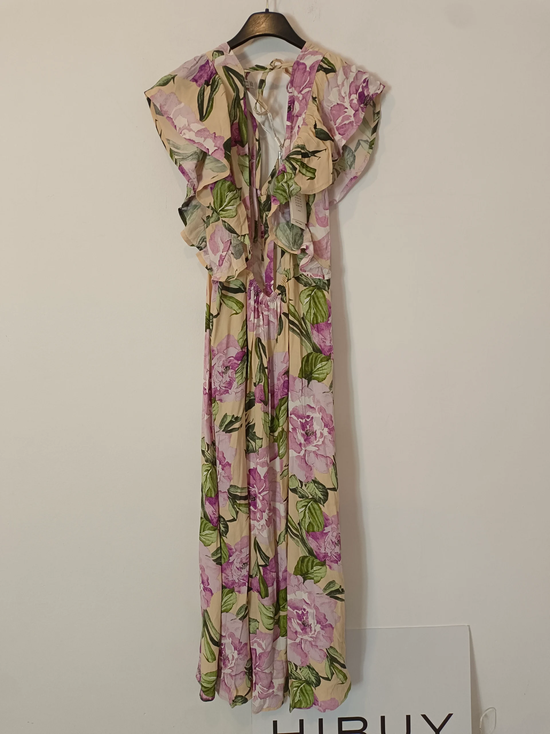YAS. Vestido largo beige flores moradas T.xs - Imagen 3